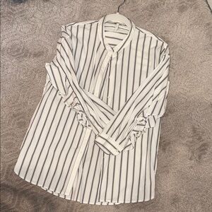 Joie Black and White Button Down Shirt with Mandarin Collar